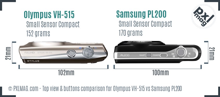 Olympus VH-515 vs Samsung PL200 top view buttons comparison