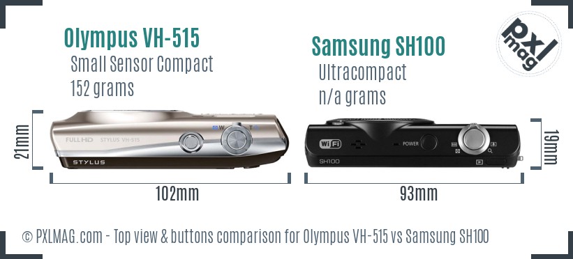 Olympus VH-515 vs Samsung SH100 top view buttons comparison