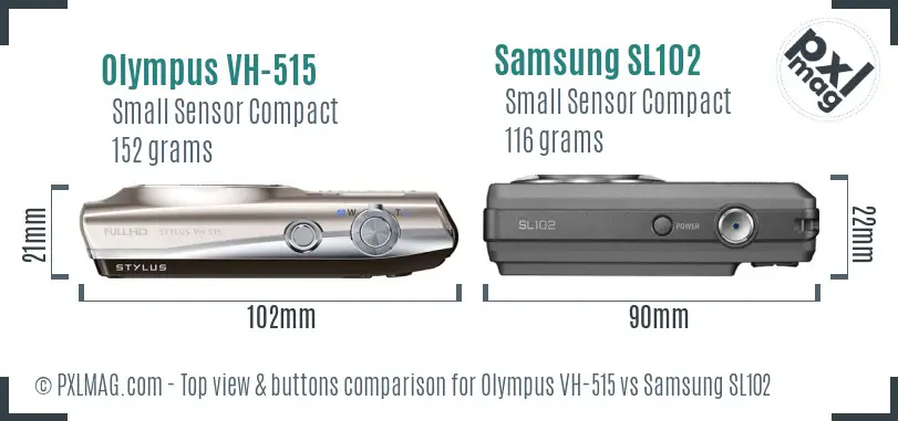 Olympus VH-515 vs Samsung SL102 top view buttons comparison