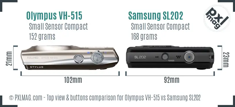 Olympus VH-515 vs Samsung SL202 top view buttons comparison