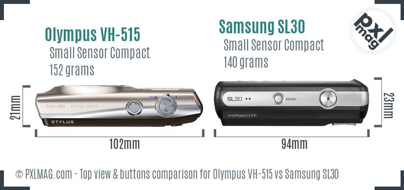 Olympus VH-515 vs Samsung SL30 top view buttons comparison