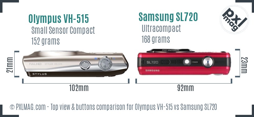 Olympus VH-515 vs Samsung SL720 top view buttons comparison