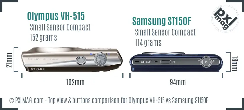 Olympus VH-515 vs Samsung ST150F top view buttons comparison Olympus VH-515 vs Samsung ST150F top view buttons comparison