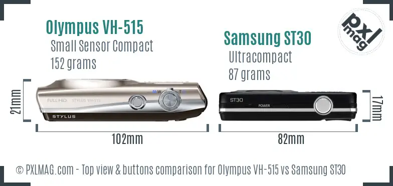 Olympus VH-515 vs Samsung ST30 top view buttons comparison