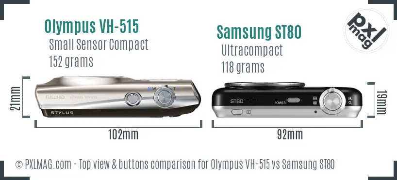 Olympus VH-515 vs Samsung ST80 top view buttons comparison Olympus VH-515 vs Samsung ST80 top view buttons comparison