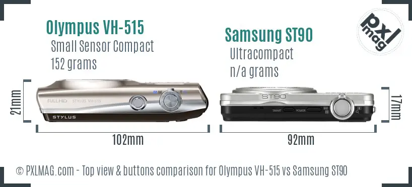 Olympus VH-515 vs Samsung ST90 top view buttons comparison