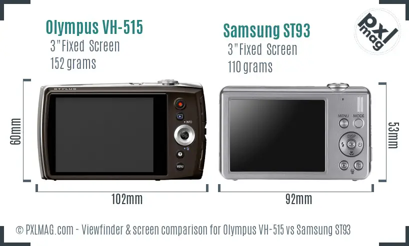 Olympus VH-515 vs Samsung ST93 Screen and Viewfinder comparison