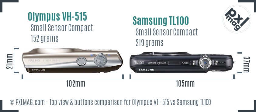 Olympus VH-515 vs Samsung TL100 top view buttons comparison