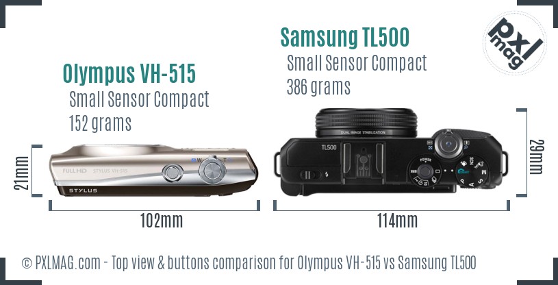 Olympus VH-515 vs Samsung TL500 top view buttons comparison