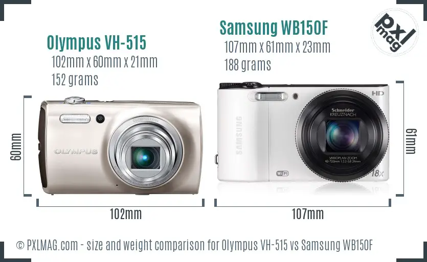 Olympus VH-515 vs Samsung WB150F size comparison