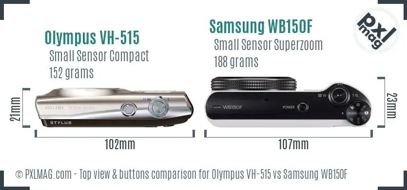 Olympus VH-515 vs Samsung WB150F top view buttons comparison