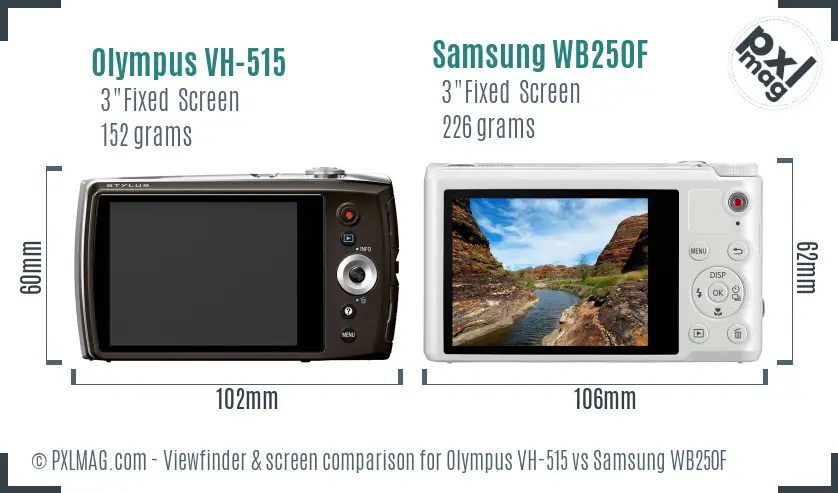 Olympus VH-515 vs Samsung WB250F Screen and Viewfinder comparison