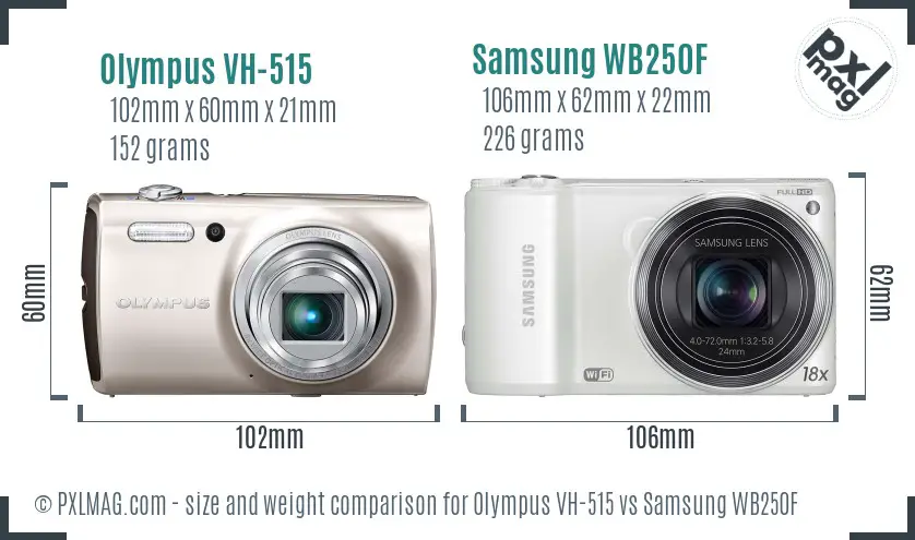 Olympus VH-515 vs Samsung WB250F size comparison