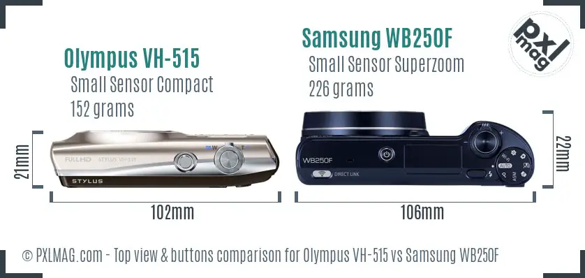 Olympus VH-515 vs Samsung WB250F top view buttons comparison