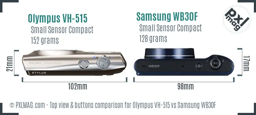 Olympus VH-515 vs Samsung WB30F top view buttons comparison