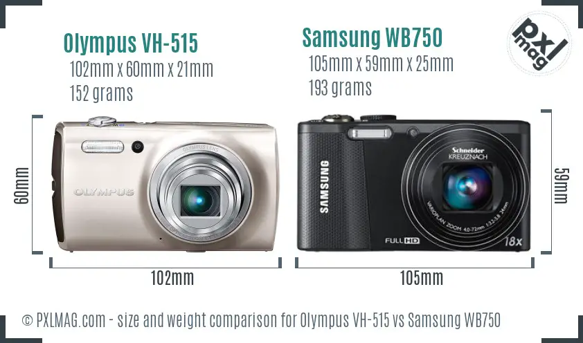 Olympus VH-515 vs Samsung WB750 size comparison