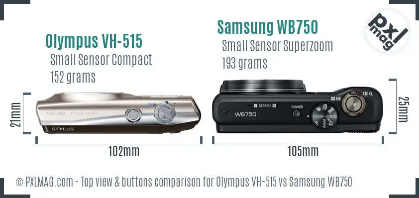 Olympus VH-515 vs Samsung WB750 top view buttons comparison