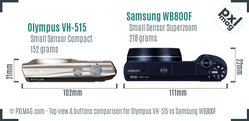 Olympus VH-515 vs Samsung WB800F top view buttons comparison