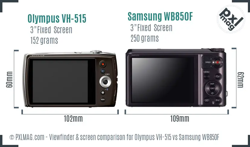 Olympus VH-515 vs Samsung WB850F Screen and Viewfinder comparison