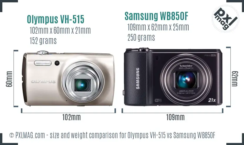 Olympus VH-515 vs Samsung WB850F size comparison