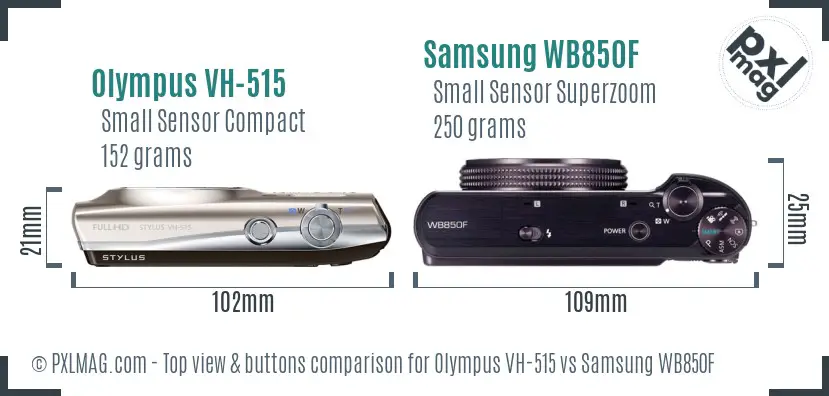 Olympus VH-515 vs Samsung WB850F top view buttons comparison