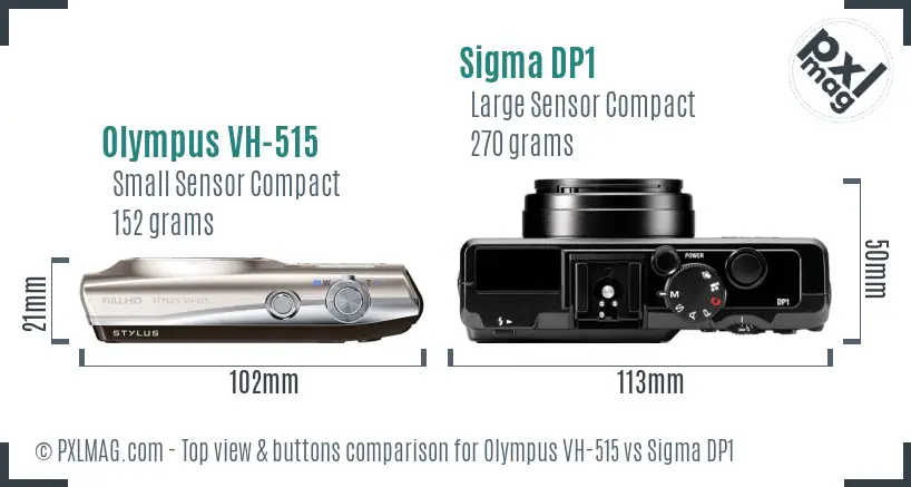 Olympus VH-515 vs Sigma DP1 top view buttons comparison