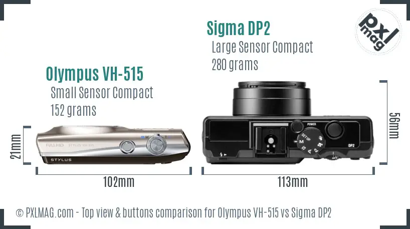 Olympus VH-515 vs Sigma DP2 top view buttons comparison Olympus VH-515 vs Sigma DP2 top view buttons comparison