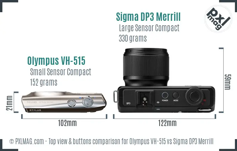 Olympus VH-515 vs Sigma DP3 Merrill top view buttons comparison Olympus VH-515 vs Sigma DP3 Merrill top view buttons comparison