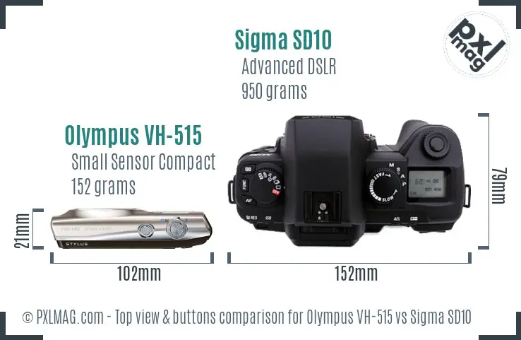 Olympus VH-515 vs Sigma SD10 top view buttons comparison Olympus VH-515 vs Sigma SD10 top view buttons comparison
