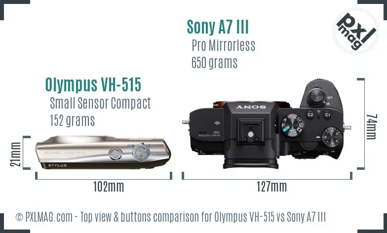 Olympus VH-515 vs Sony A7 III top view buttons comparison