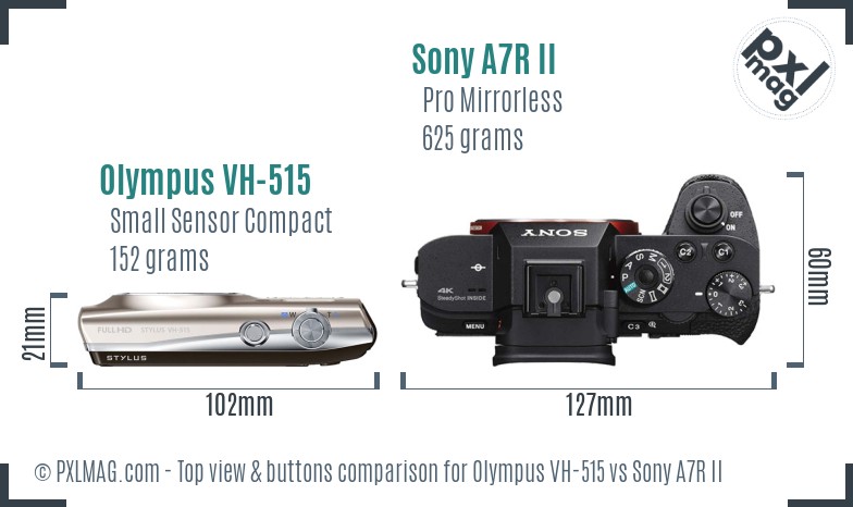 Olympus VH-515 vs Sony A7R II top view buttons comparison