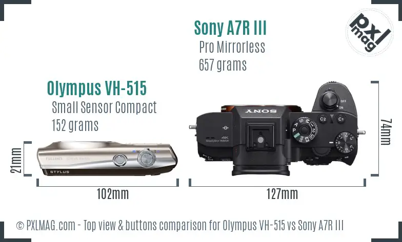 Olympus VH-515 vs Sony A7R III top view buttons comparison