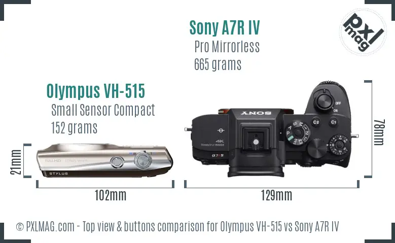 Olympus VH-515 vs Sony A7R IV top view buttons comparison