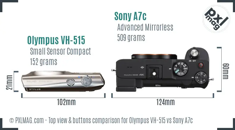 Olympus VH-515 vs Sony A7c top view buttons comparison