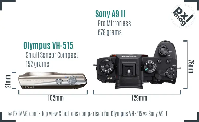 Olympus VH-515 vs Sony A9 II top view buttons comparison