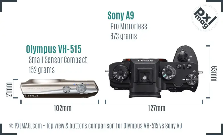 Olympus VH-515 vs Sony A9 top view buttons comparison