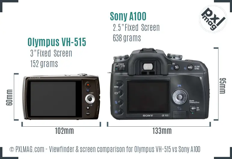 Olympus VH-515 vs Sony A100 Screen and Viewfinder comparison