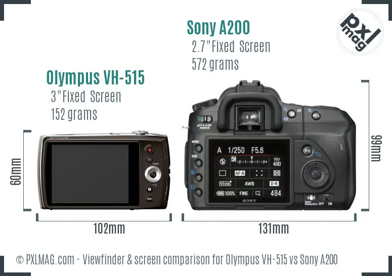 Olympus VH-515 vs Sony A200 Screen and Viewfinder comparison