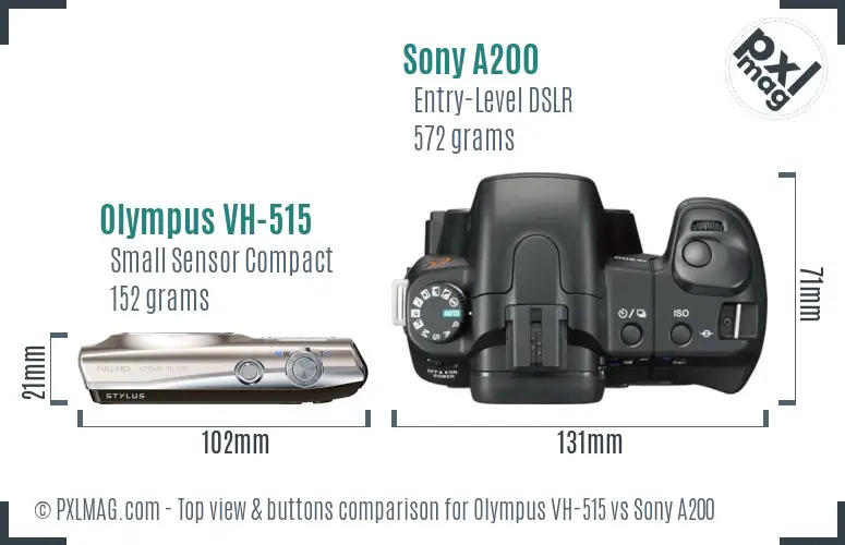 Olympus VH-515 vs Sony A200 top view buttons comparison