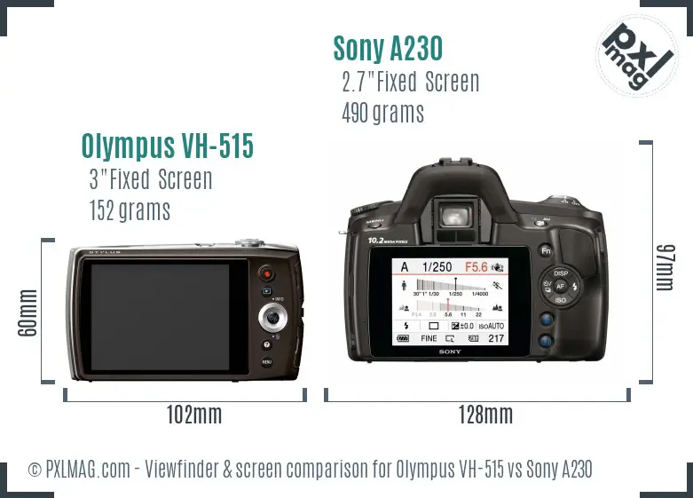 Olympus VH-515 vs Sony A230 Screen and Viewfinder comparison