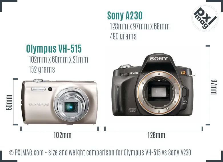 Olympus VH-515 vs Sony A230 size comparison