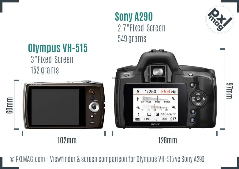 Olympus VH-515 vs Sony A290 Screen and Viewfinder comparison