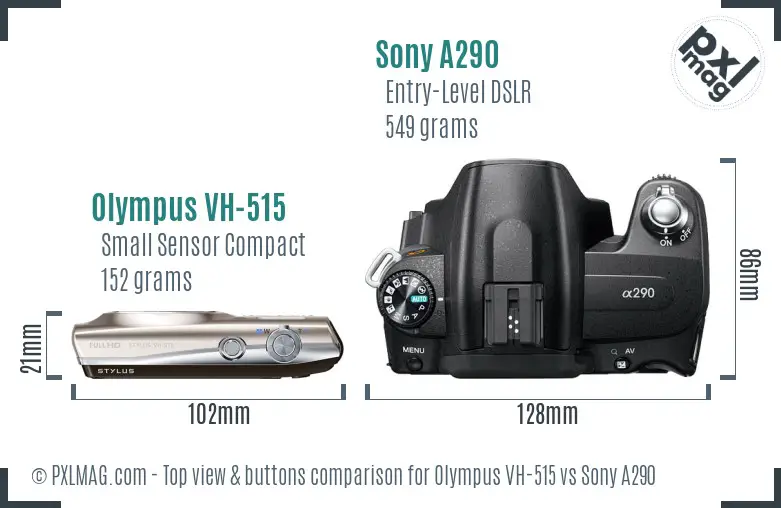 Olympus VH-515 vs Sony A290 top view buttons comparison