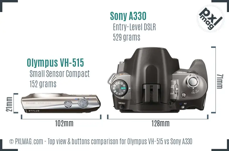 Olympus VH-515 vs Sony A330 top view buttons comparison