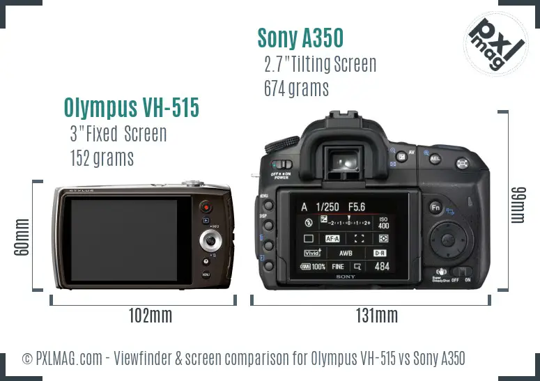 Olympus VH-515 vs Sony A350 Screen and Viewfinder comparison