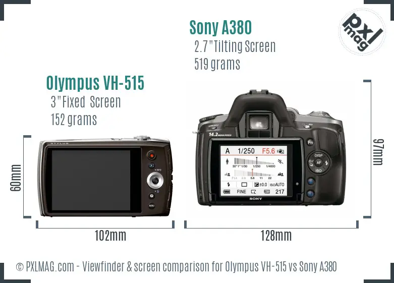Olympus VH-515 vs Sony A380 Screen and Viewfinder comparison