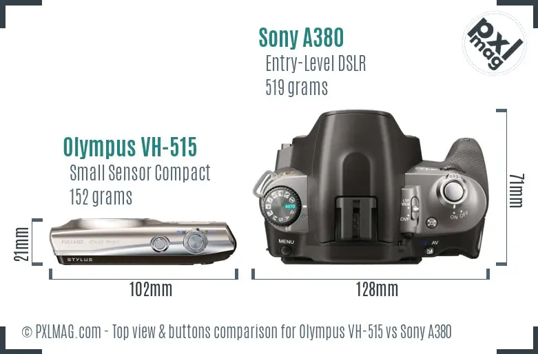 Olympus VH-515 vs Sony A380 top view buttons comparison