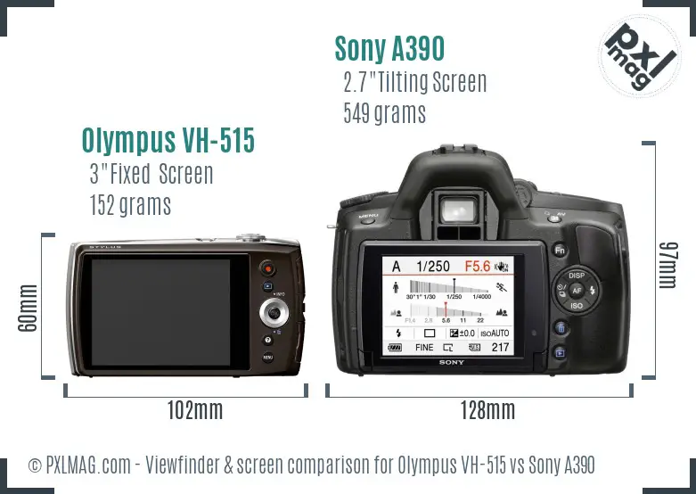 Olympus VH-515 vs Sony A390 Screen and Viewfinder comparison