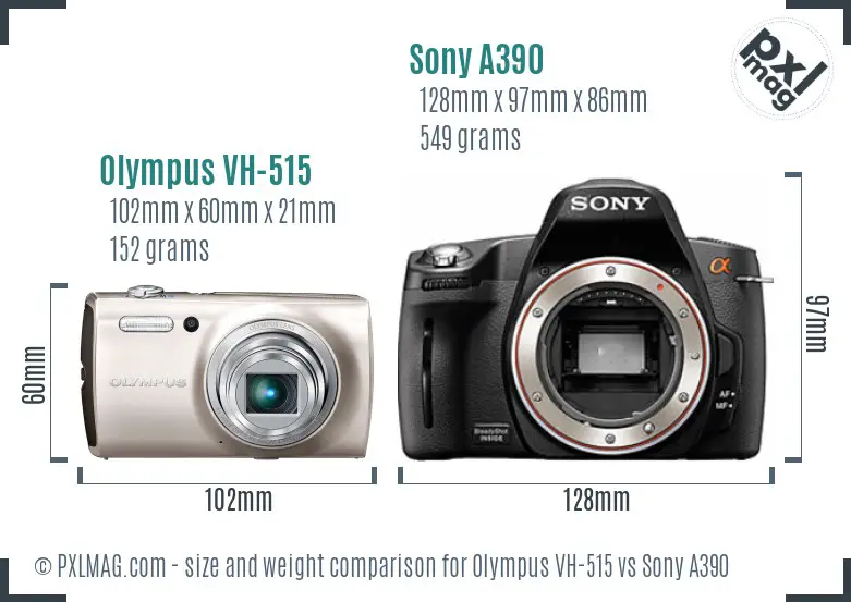 Olympus VH-515 vs Sony A390 size comparison