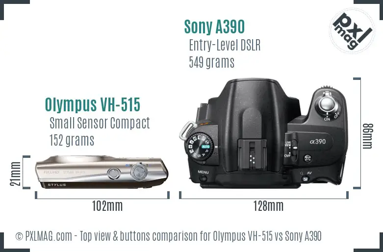 Olympus VH-515 vs Sony A390 top view buttons comparison